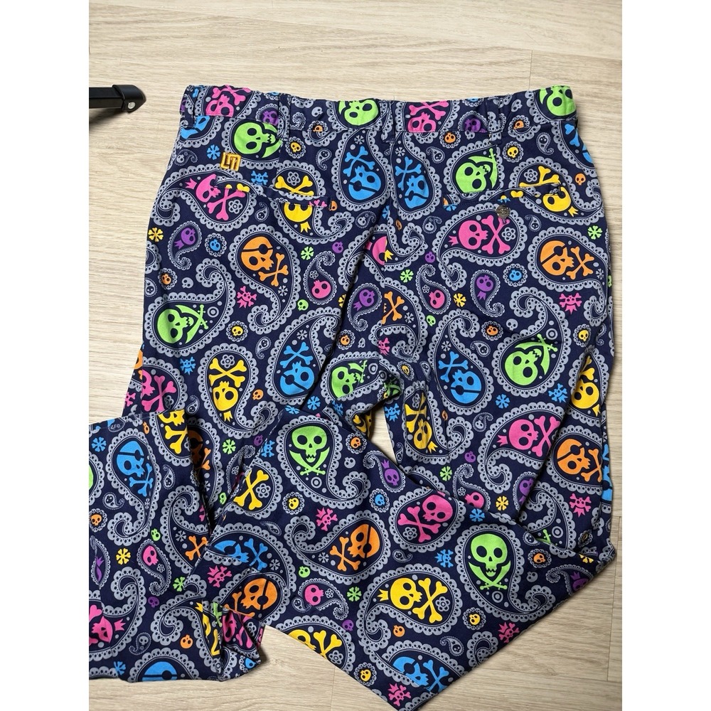Loudmouth Golf Pants 38 x 29 Men Paisley Skull Crossbones Colorful Cotton Spandx - Picture 4 of 7